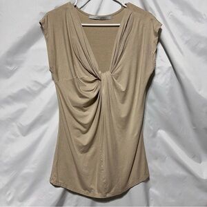 La Fée Maraboutée Elegant Tan Women's Blouse w/ Gathered Front 3 | Made in Italy